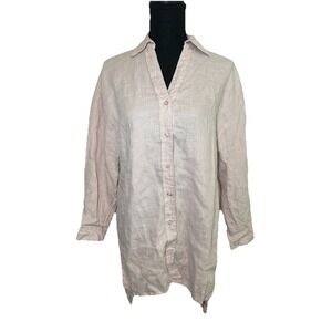 Crown Linen Designs Women's XS/S Linen Dusty Rose Hi Low Button Up Tunic Blouse